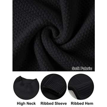 MEROKEETY Women's Long Sleeve Turtleneck Cozy Knit Sweater Casual Loose Pullover Jumper Tops, Black, Medium