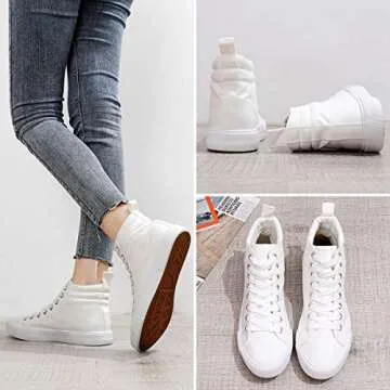 yageyan Womens High Top Canvas Sneakers Fashion Classic Shoes Comfortable White and Black Walking Shoes(White 11)