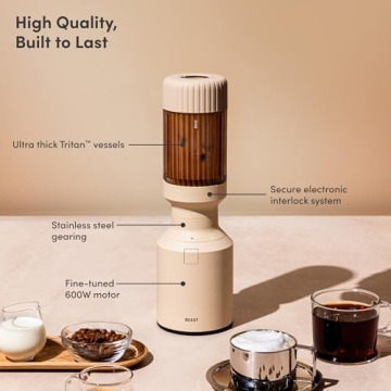 The Beast Mini Blender Plus | Mini Countertop Kitchen Blender | Blend Smoothies and Shakes, Dressings, Sauces, Dips | Extra Vessels, Straw Cap and Straws Included | 600W (Sand)