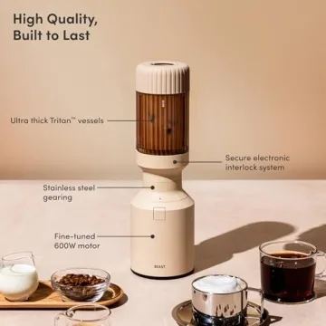 The Beast Mini Blender Plus | Mini Countertop Kitchen Blender | Blend Smoothies and Shakes, Dressings, Sauces, Dips | Extra Vessels, Straw Cap and Straws Included | 600W (Sand)