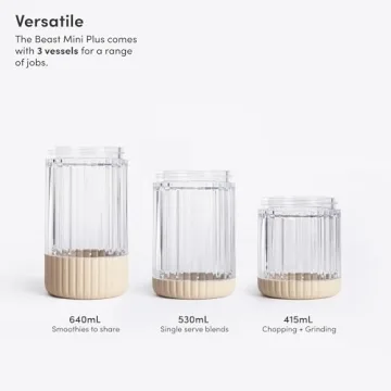 The Beast Mini Blender Plus | Mini Countertop Kitchen Blender | Blend Smoothies and Shakes, Dressings, Sauces, Dips | Extra Vessels, Straw Cap and Straws Included | 600W (Sand)