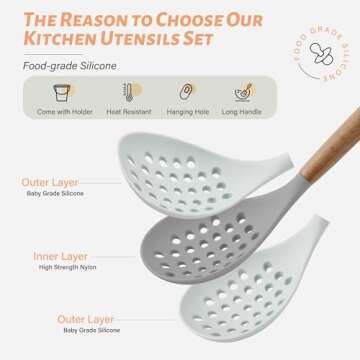 Hvygss Kitchen Cooking Utensils Set, Non-stick Silicone Cooking Utensil Sets with Holder, Wooden Han...