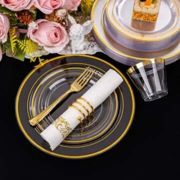 Elegant Gold Plastic Dinnerware Set for 50 Guests