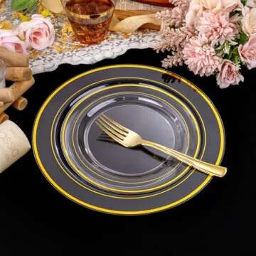 Elegant Gold Plastic Dinnerware Set for 50 Guests