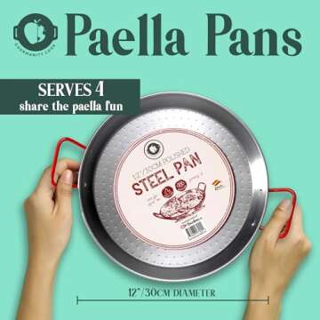 Gourmanity 12 inch Carbon Steel Paella Pan, 30cm Polished Steel Large Skillet From Spain, Great for ...