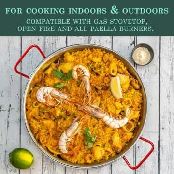 Gourmanity 12 inch Carbon Steel Paella Pan, 30cm Polished Steel Large Skillet From Spain, Great for Paella Parties Indoors, Outdoors, Camping & More, Imported Spanish Paellera, Made by Garcima