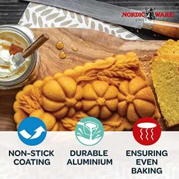 Nordic Ware 93448 Wheat & Pumpkin Cast Loaf Pan, 6 Cup Capacity, Bronze
