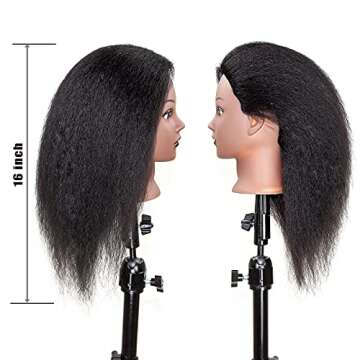 JMHAIR Mannequins Head 16" 100% Real Hair For Manual Braiding Styling Practice Hairdresser School Ma...