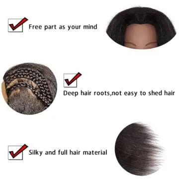 JMHAIR Mannequins Head 16" 100% Real Hair For Manual Braiding Styling Practice Hairdresser School Manikin Head Curling Dyeing Hairdresser Cosmetology Doll Head Training Head- Female Black