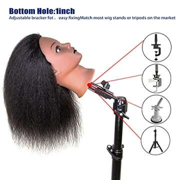 JMHAIR Mannequins Head 16" 100% Real Hair For Manual Braiding Styling Practice Hairdresser School Manikin Head Curling Dyeing Hairdresser Cosmetology Doll Head Training Head- Female Black