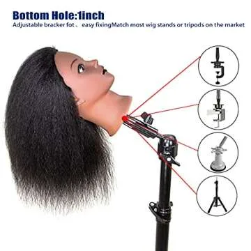 JMHAIR Mannequins Head 16" 100% Real Hair For Manual Braiding Styling Practice Hairdresser School Manikin Head Curling Dyeing Hairdresser Cosmetology Doll Head Training Head- Female Black