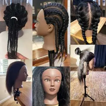 JMHAIR Mannequins Head 16" 100% Real Hair For Manual Braiding Styling Practice Hairdresser School Manikin Head Curling Dyeing Hairdresser Cosmetology Doll Head Training Head- Female Black