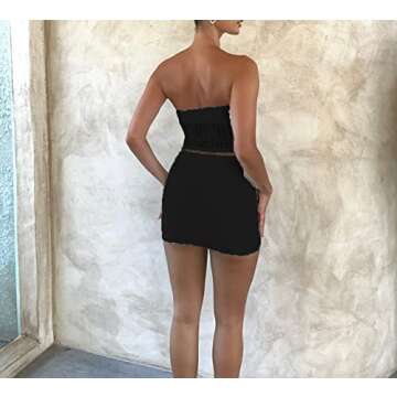 Doloame Women Sexy Bodycon Mini Skirt Set Summer Long Sleeve Tube Tops Bodycon Mini Skirts 2PCS Set Streewear(SS-Black,Small)