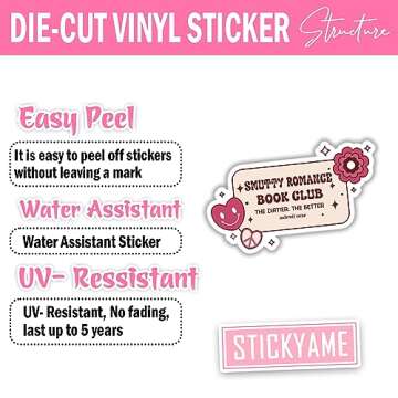 STICKYAME 3pcs Sm*tty Romance Sticker, Book Club Decal, Reader Waterproof Vinyl Sticker for Laptop, Phone, Water Bottles, Skateboard, Multi Color, Outdoor Use