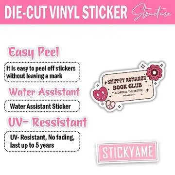 STICKYAME 3pcs Sm*tty Romance Sticker, Book Club Decal, Reader Waterproof Vinyl Sticker for Laptop, Phone, Water Bottles, Skateboard, Multi Color, Outdoor Use
