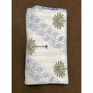 Indian Kantha Quilt Block Printed Kantha Blanket Cotton Kantha Bedspread Handmade Kantha Gudari Quil...