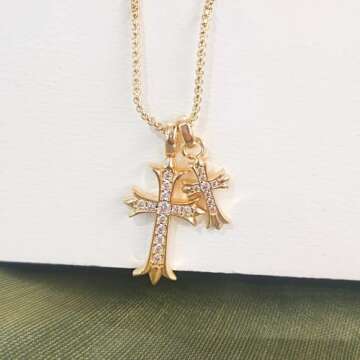 Partm Double Cross Necklace for Women - Trendy Gold-Plated Jewelry