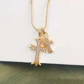 Partm Double Cross Necklace for Women - Trendy Gold-Plated Jewelry