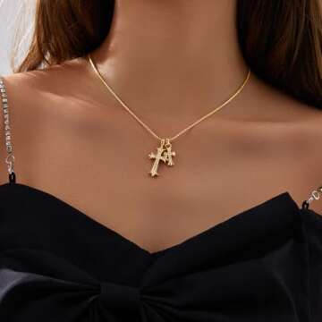 Partm Double Cross Necklace for Women - Trendy Gold-Plated Jewelry