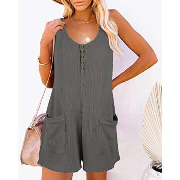 Caramitty Rompers for Women Sleeveless Jumpsuits for Women Button Down Waffle Fabric Summer Vacation...