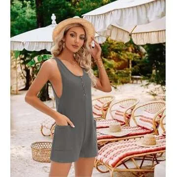 Caramitty Rompers for Women Sleeveless Jumpsuits for Women Button Down Waffle Fabric Summer Vacation Outfits for Women