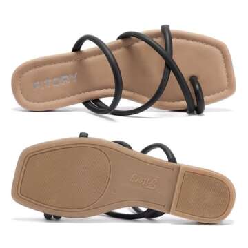 FITORY Women's Slide Sandals Flat Toe Ring Thongs with Cross Strap for Summer Size 11 Black