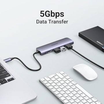 UGREEN Revodok USB C Hub 6 in 1 USB C Dongle 4K HDMI, 3 USB 3.0 Ports, SD/TF Card Reader Compatible with MacBook Pro, MacBook Air, iPad, iPhone 16 15 Pro/Pro Max. Space Grey