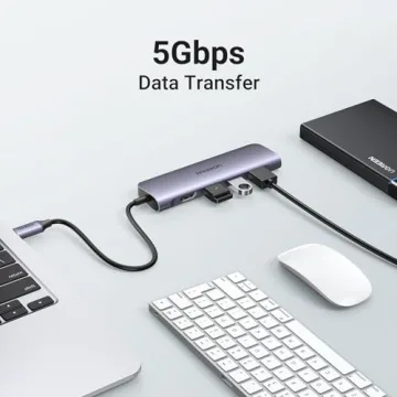 UGREEN Revodok USB C Hub 6 in 1 USB C Dongle 4K HDMI, 3 USB 3.0 Ports, SD/TF Card Reader Compatible with MacBook Pro, MacBook Air, iPad, iPhone 16 15 Pro/Pro Max. Space Grey