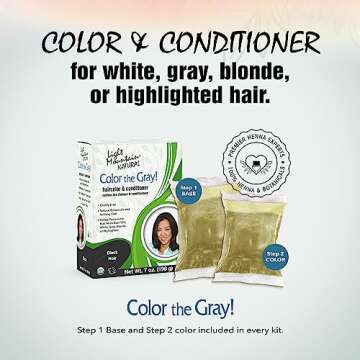 Light Mountain Henna Hair Color & Conditioner, Color the Gray - Black Hair Dye for Men/Women, 2-Step...