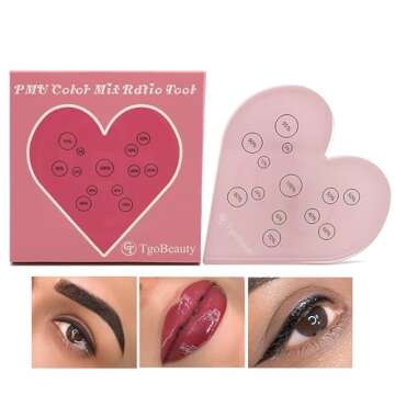 TgoBeauty Heart Cosmetic Makeup Palette Eyebrow Color Mix Ratio Tool Heart Nail Art Cosmetic Makeup Palette for Eye Brow Lip Permanent Makeup (Pink Heart Color Ratio Tool)