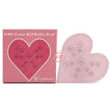 TgoBeauty Heart Cosmetic Makeup Palette Eyebrow Color Mix Ratio Tool Heart Nail Art Cosmetic Makeup Palette for Eye Brow Lip Permanent Makeup (Pink Heart Color Ratio Tool)