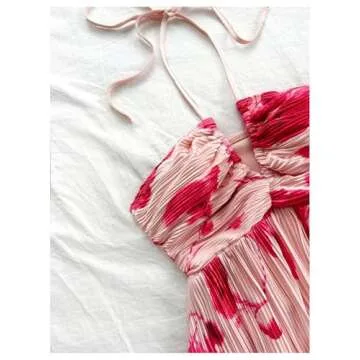 SOLY HUX Women's Tie Dye Cami Dress Halter Backless Sleeveless A Line Short Summer Dresses Sundress Red Floral Medium