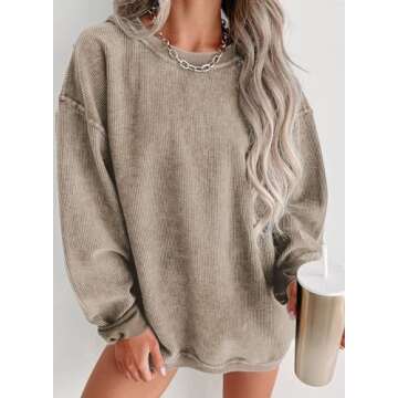SHEWIN Women's Casual Fall Oversized Corduroy Sweatshirt Pullover