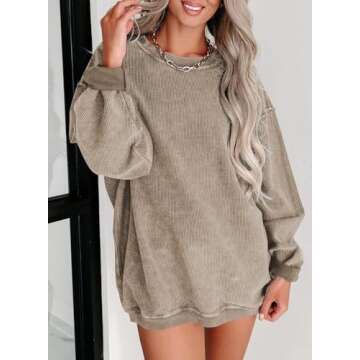 SHEWIN Women's Oversized Corduroy Sweatshirt for Fall