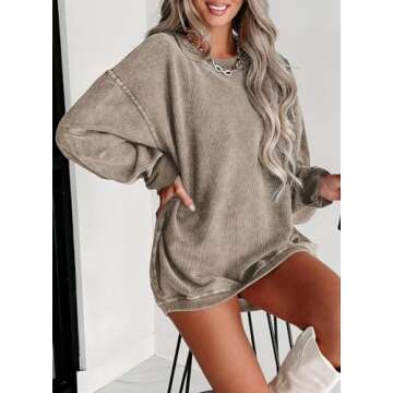 SHEWIN Women's Oversized Corduroy Sweatshirt for Fall