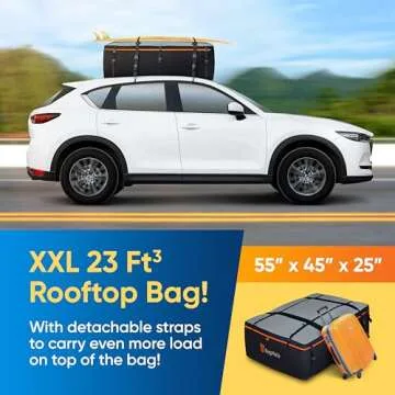 Heavy-Duty Waterproof Roof Bag – 23 Cubic Feet Rooftop Cargo Carrier, Soft Luggage Carrier with Pr...