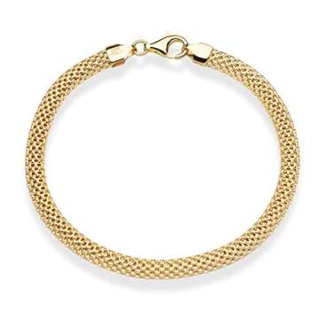 Miabella 18K Gold Over Sterling Silver Italian 5mm Mesh Link Chain Bracelet for Women, 925 Made in Italy (Length 7.5 Inches)