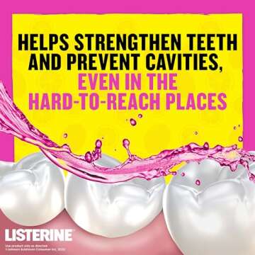 Listerine Smart Rinse Kids Mouthwash, ADA Accepted, Alcohol-Free Anticavity Sodium Fluoride Mouthwash, Oral Rinse for Dental Cavity Protection, Pink Lemonade Flavor, 500 mL, 6 Pack