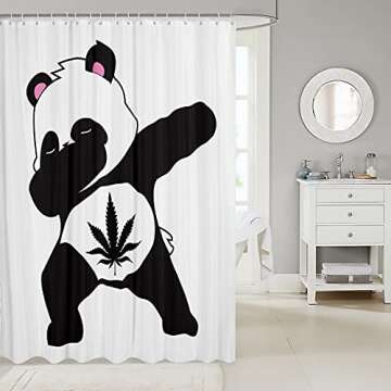 Kids Panda Fabric Shower Curtains Marijuana Leaf Shower Curtain for Boys Girls Cute Chinese Giant Pa...