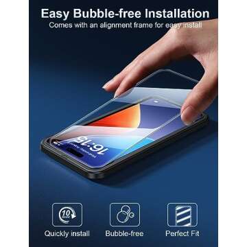 ruwa Screen Protector for iPhone 15 Pro Max [6.7 Inch] [3-Pack] Tempered Glass Film with Easy Installation Frame, Ultra HD, 9H Hardness, Scratch Resistant, Case Friendly