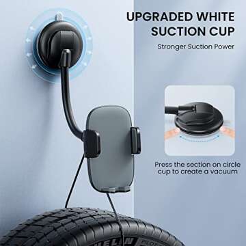 Qifutan Cell Phone Holder Long Arm Dashboard Windshield Car Phone Holder Anti-Shake Stabilizer Phone...