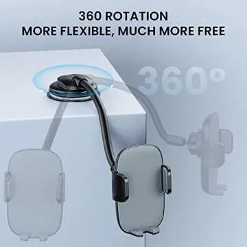 Qifutan Cell Phone Holder Long Arm Dashboard Windshield Car Phone Holder Anti-Shake Stabilizer Phone Car Holder Compatible with Phone Smartphone Grey