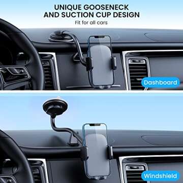 Qifutan Cell Phone Holder Long Arm Dashboard Windshield Car Phone Holder Anti-Shake Stabilizer Phone Car Holder Compatible with Phone Smartphone Grey