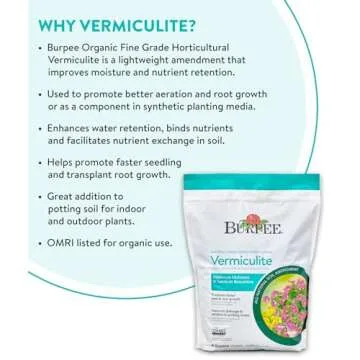 Burpee Organic Horticultural Add to Potting Soil | Ideal for Seed Starting, Water Retention and Plant Propagation | 100% Natural | 8 Quart, 1-Pack, Vermiculite (8qt)