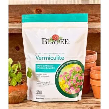 Burpee Organic Horticultural Add to Potting Soil | Ideal for Seed Starting, Water Retention and Plant Propagation | 100% Natural | 8 Quart, 1-Pack, Vermiculite (8qt)