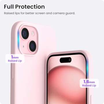 ORNARTO Compatible with iPhone 15 Plus Case 6.7", Slim Liquid Silicone 3 Layers Full Covered Soft Gel Rubber Cover Protective Phone Case with Anti-Scratch Microfiber Lining-Pink
