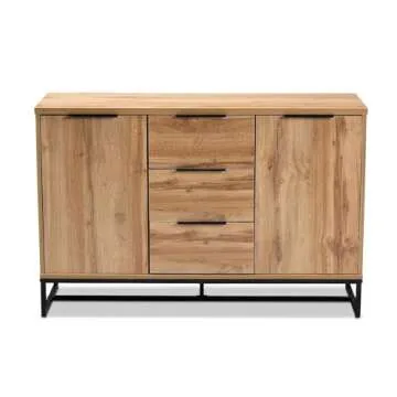 Baxton Studio Reid Modern and Contemporary Industrial Oak Finished Wood and Black Metal 3-Drawer Sideboard Buffet
