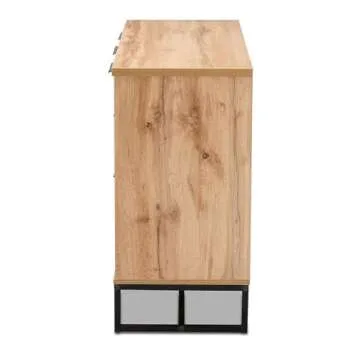 Baxton Studio Reid Modern and Contemporary Industrial Oak Finished Wood and Black Metal 3-Drawer Sideboard Buffet