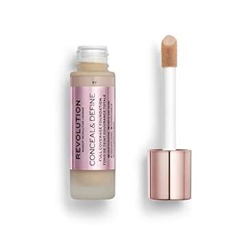 Makeup Revolution Conceal & Define Foundation, Cream Foundation Makeup, Full Coverage, For Medium Sk...