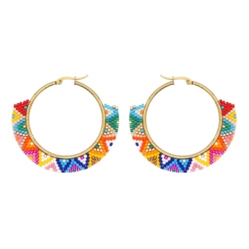 SHINUS BOHO Beaded Hoop Earrings for Women Handmade Statement Earring by Miyuki Beads Colorful Bohem...